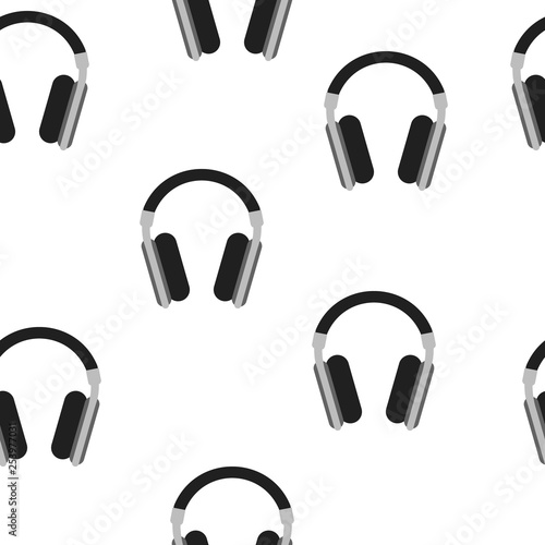 Seamless Pattern with Headphones isolated on white background. Music Concept. Vector illustration for Your Design.
