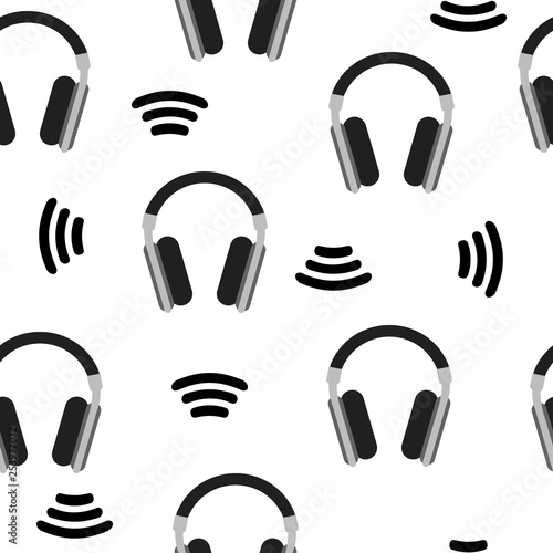 Seamless Pattern with Headphones isolated on white background. Music Concept. Vector illustration for Your Design.