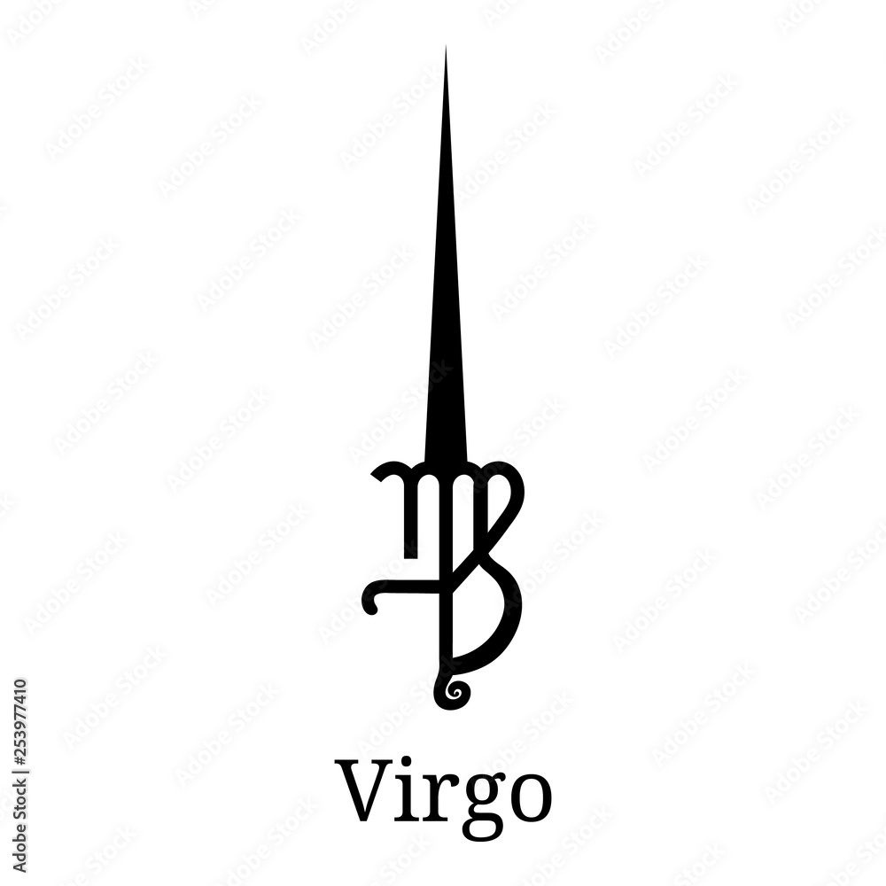 Virgo Sword Icon. Silhouette of Zodiacal Weapon. One of 12 Zodiac Weapons. Vector Astrological, Horoscope Sign. Zodiac Symbol. Vector illustration isolated on white background. Virgo Sword Icon. Silhouette of Zodiacal Weapon. One of 12 Zodiac Weapons. Vector Astrological, Horoscope Sign. Zodiac Symbol. Vector illustration isolated on white background.