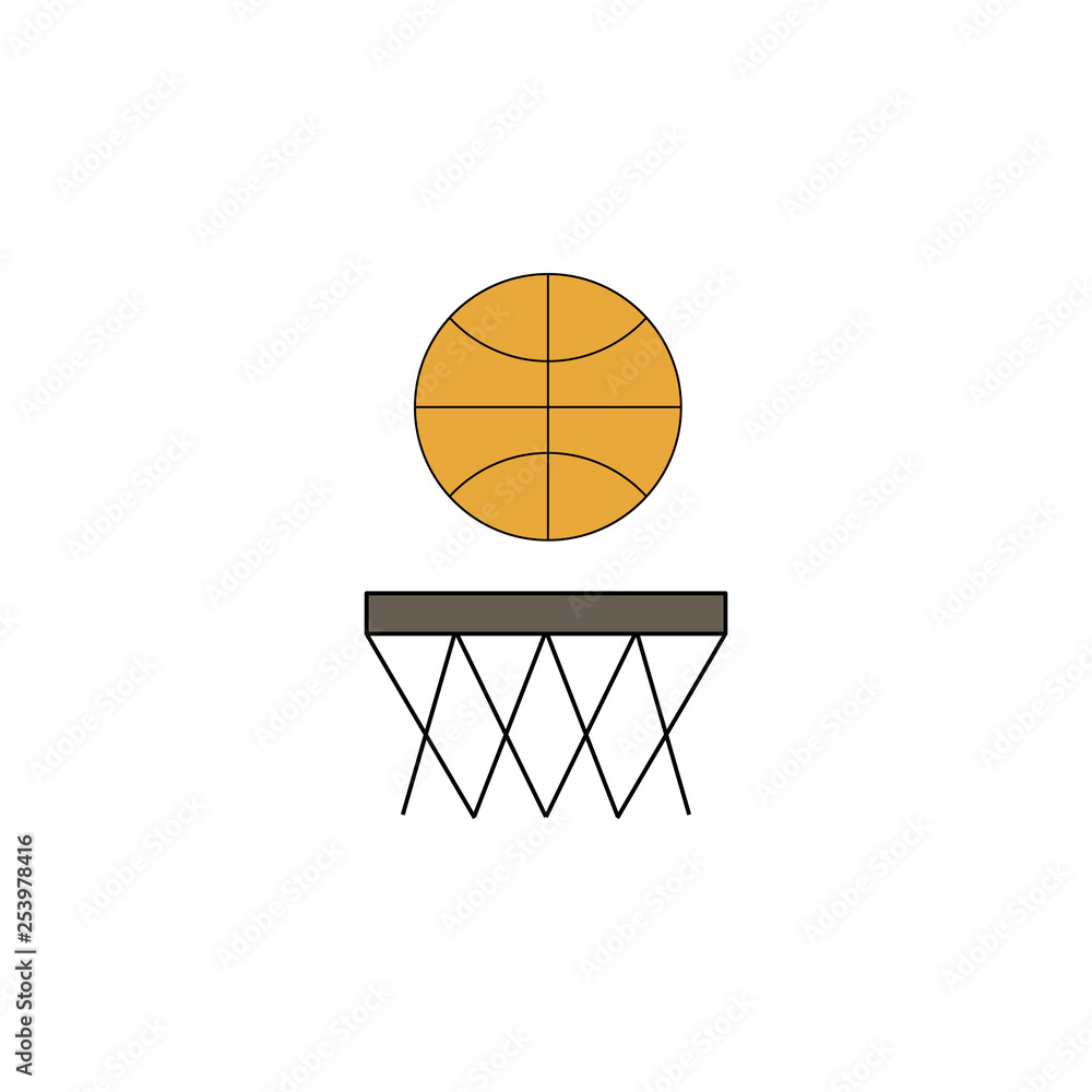 cartoon basketball toy colored icon. Signs and symbols can be used for web, logo, mobile app, UI, UX