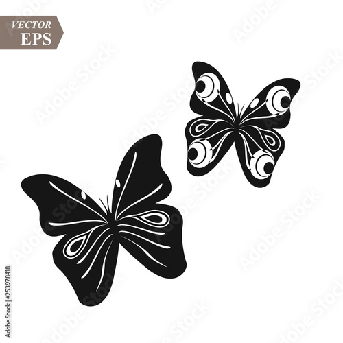 Black and white butterflies on white background. vector illustration eps10