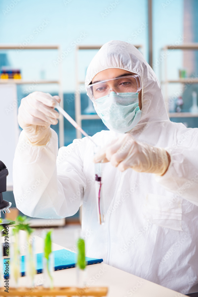 Male biotechnology scientist chemist working in the lab Male biotechnology scientist chemist working in the lab