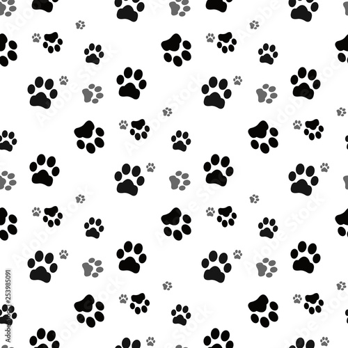 Dog paw seamless.Cat Paw Dog Paw kitten vector Seamless Pattern wallpaper background