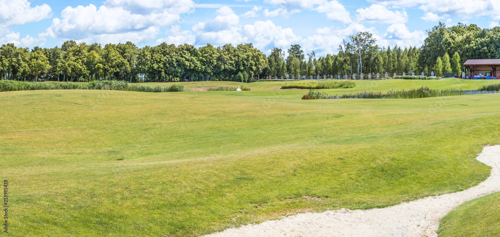 Panorama of a fragment of a golf course in Mezhigirje near Kiev, Ukraine. Panorama of a fragment of a golf course in Mezhigirje near Kiev, Ukraine.
