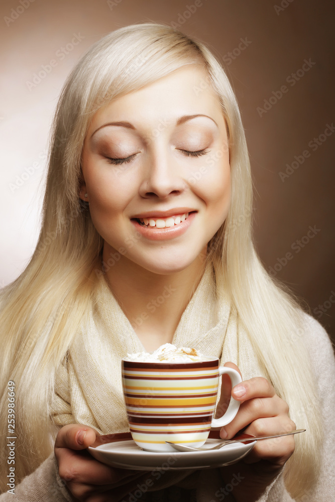 lifestyle, food and people concept: young pretty woman drinking coffee lifestyle, food and people concept: young pretty woman drinking coffee