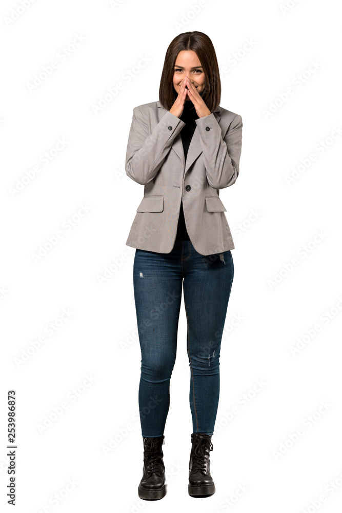 A full-length shot of a Young business woman smiling a lot over isolated white background A full-length shot of a Young business woman smiling a lot over isolated white background