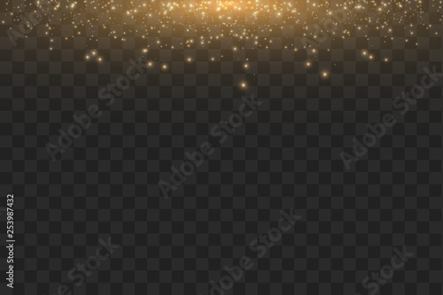 Vector golden cloud glitter wave abstract illustration. White star dust trail sparkling particles isolated on transparent background. Magic concept