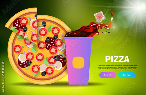 vector web banner with pizza and cup of cola