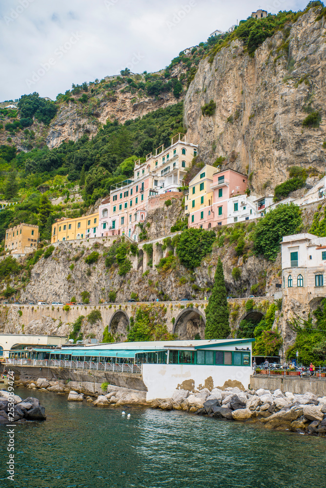 Amalfi, Italy - August 12, 2015 : View of Amalfi from the coast.