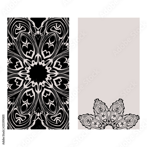 Ethnic Mandala Ornament. Templates With Mandalas. Vector Illustration For Congratulation Or Invitation. The Front And Rear Side. Black, brown color
