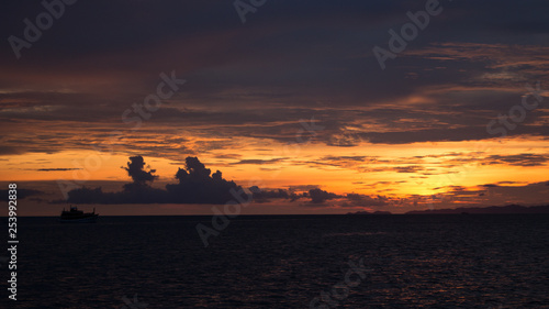 Cloudy sunset over the horizon at Railay Beach, Phuket, Thailand