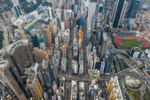Top down view of Hong Kong urban city