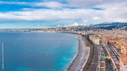     Nice, aerial view of the promenade des Anglais, the old town, on the French Riviera, with the Cours Saleya and the place Massena in background  © Pascale Gueret