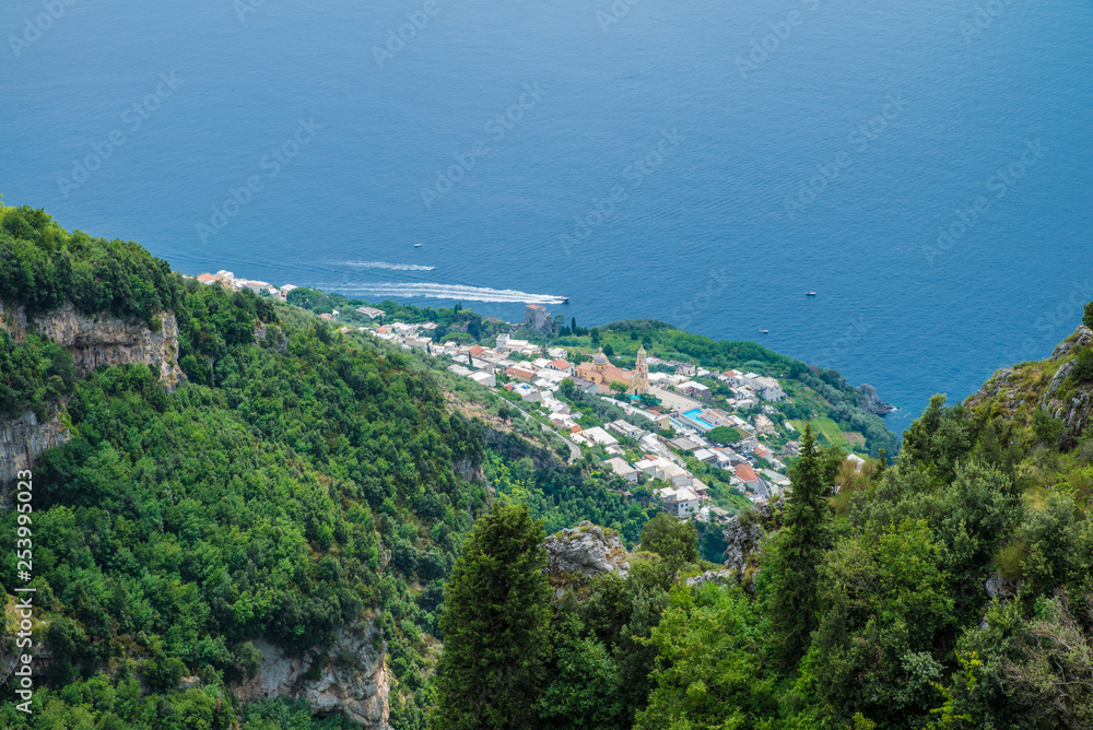Naples, Positano Italy - August 12, 2015 : Hiking trail on the Amalfi Coast: 