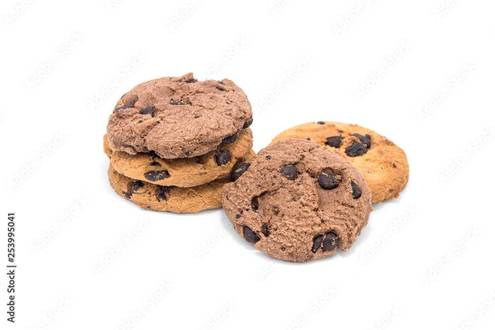 chocolate chip cookie on white background. chocolate chip cookie on white background.