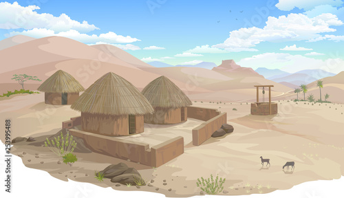 A small village in the middle of a hot desert.
