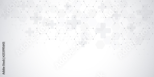 Abstract medical background with hexagons pattern. Concepts and ideas for healthcare technology, innovation medicine, health, science and research.