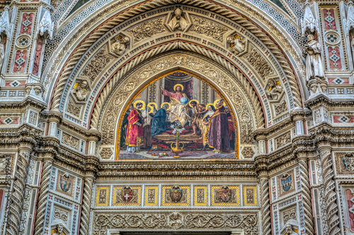 Detail of the facade of the Basilica di Santa Maria del Fiore in Firenze, Italy