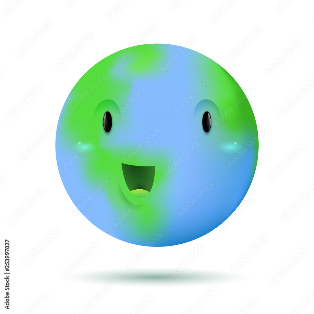 happy cute smiling round earth character on a white background