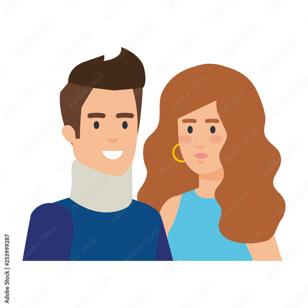 man with orthopedic collar and woman helper man with orthopedic collar and woman helper