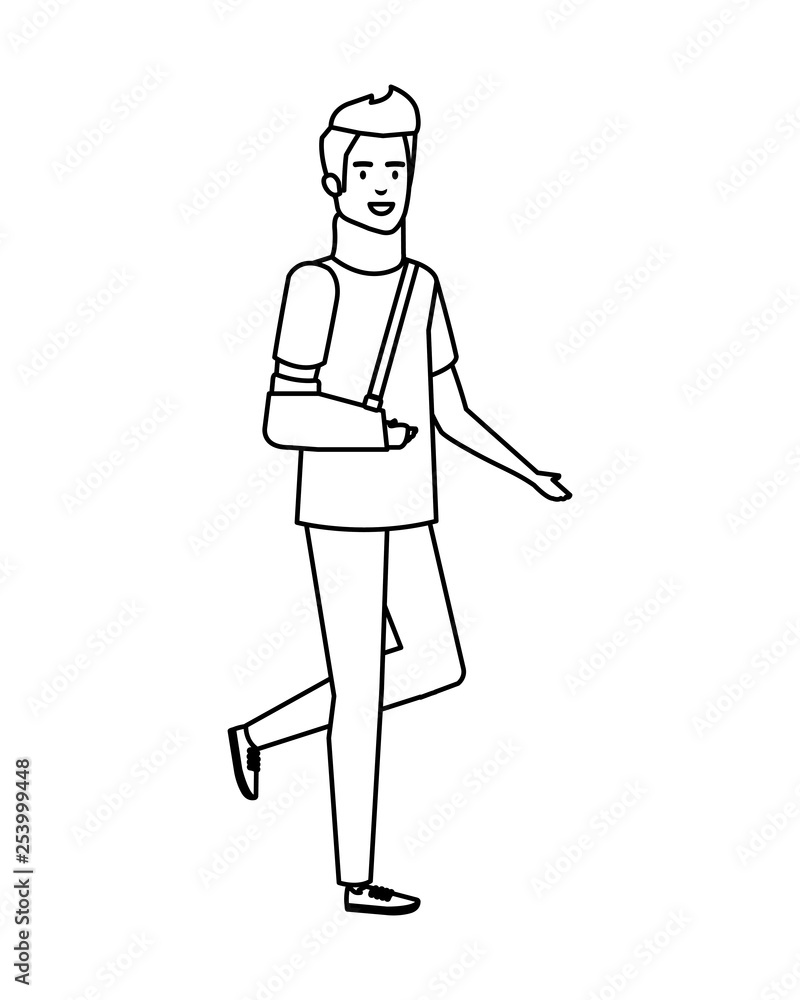 man with orthopedic collar and plastered arm man with orthopedic collar and plastered arm