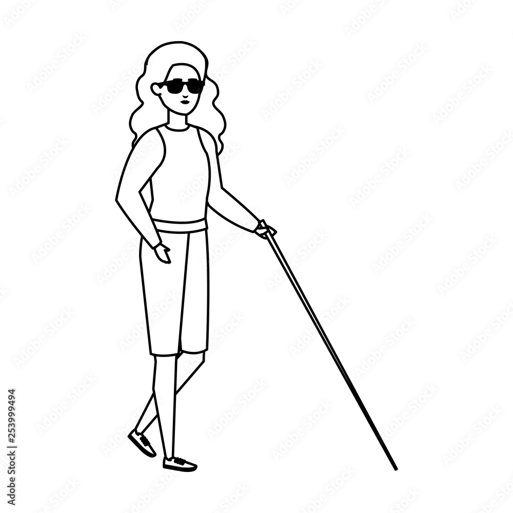 blind woman with walking stick blind woman with walking stick