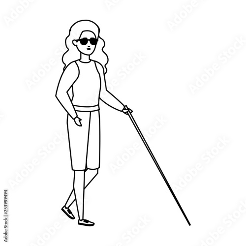 blind woman with walking stick