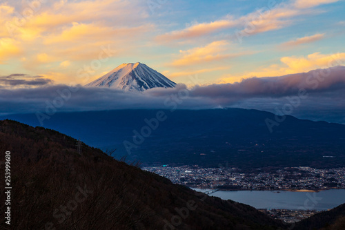 Beautiful morning sunrise at mount Fuji, Kawaguchigo, Japan
