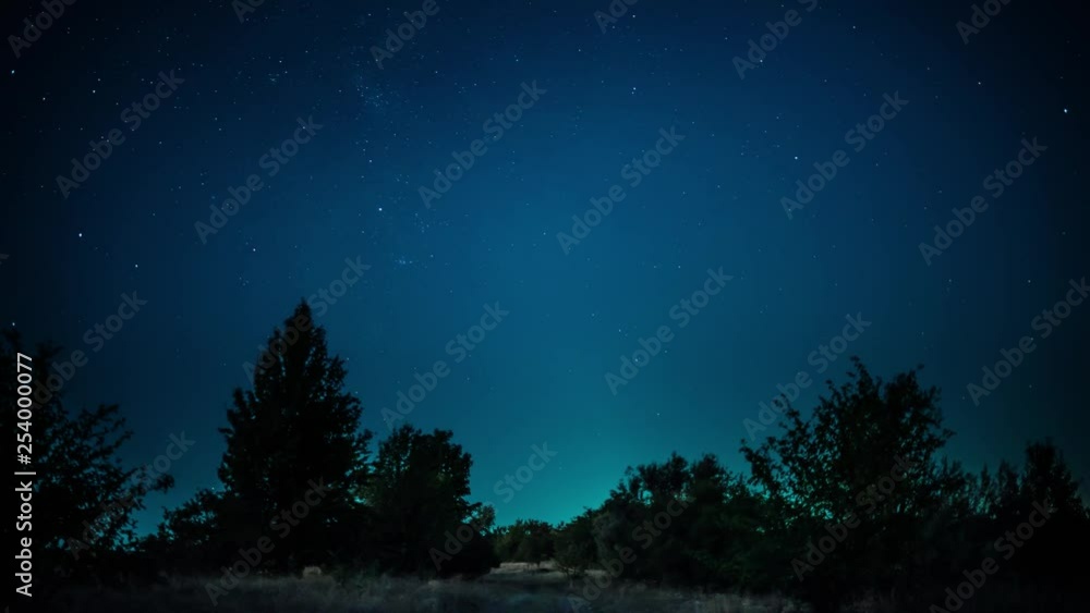 Timelapse with startrails above dark grim forest Timelapse with startrails above dark grim forest