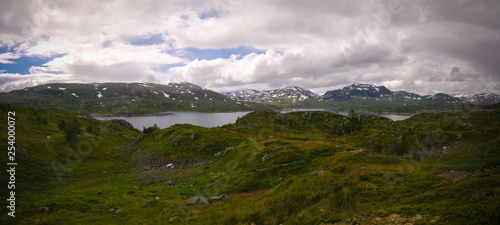 Panoramic view to Hardangervidda plateau and Votna lake at Norway