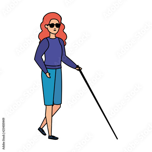 blind woman with walking stick