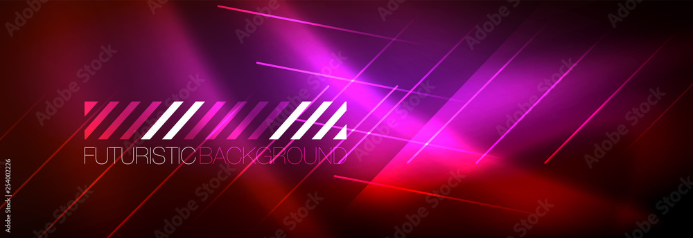 Neon glowing techno lines, hi-tech futuristic abstract background template with lines Neon glowing techno lines, hi-tech futuristic abstract background template with lines