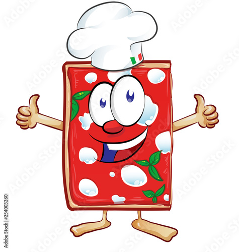 Cartoon pizza margherita giving thumb up with hat