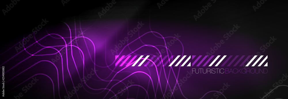 Dark neon light glowing template, abstract vector background lines
