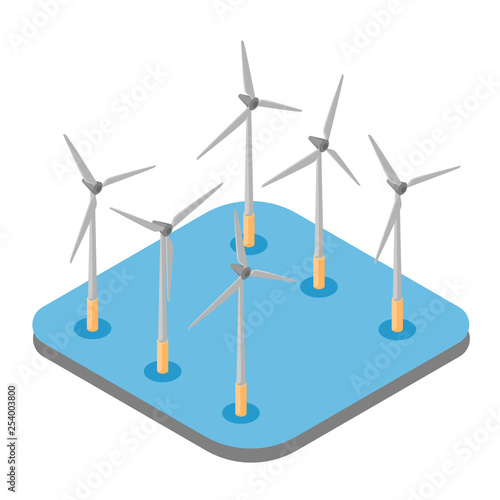 Three dimensional vector model wind driven generator on white background
