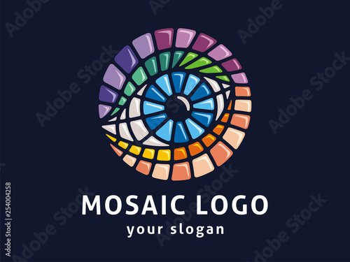 Vector logo template. Eye sign in mosaic style.