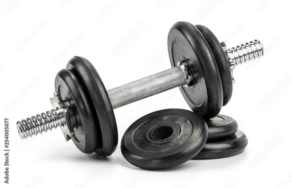 Naklejka premium Gym dumbbells isolated white background