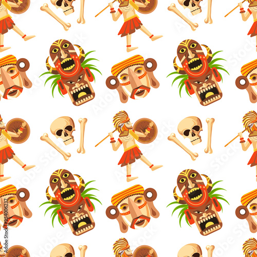 Maya traditional attributes and ancient priceless relics seamless pattern.