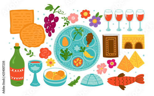 Passover holiday cute elements set.