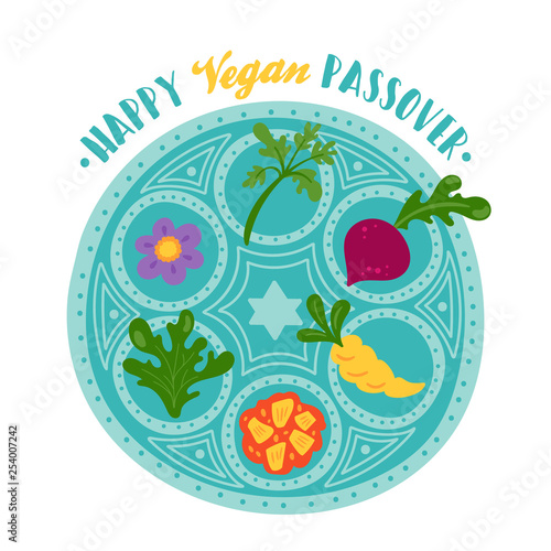 Passover holiday cute vegan seder plate.