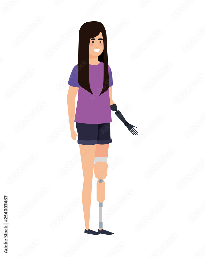 woman with arm prosthesis character woman with arm prosthesis character
