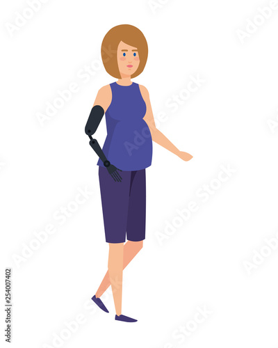 woman with arm prosthesis character