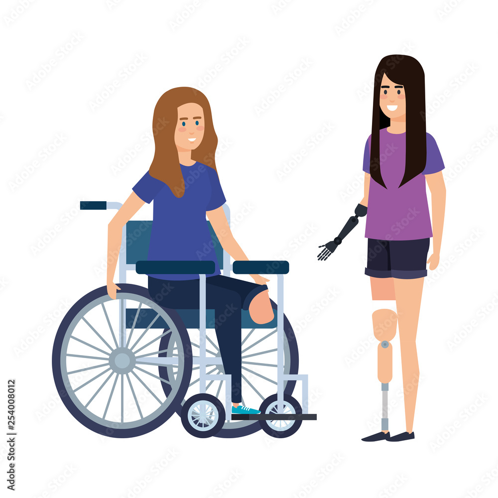 young woman in wheelchair with female helper young woman in wheelchair with female helper
