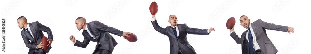 Man with american football ball isolated on white Man with american football ball isolated on white