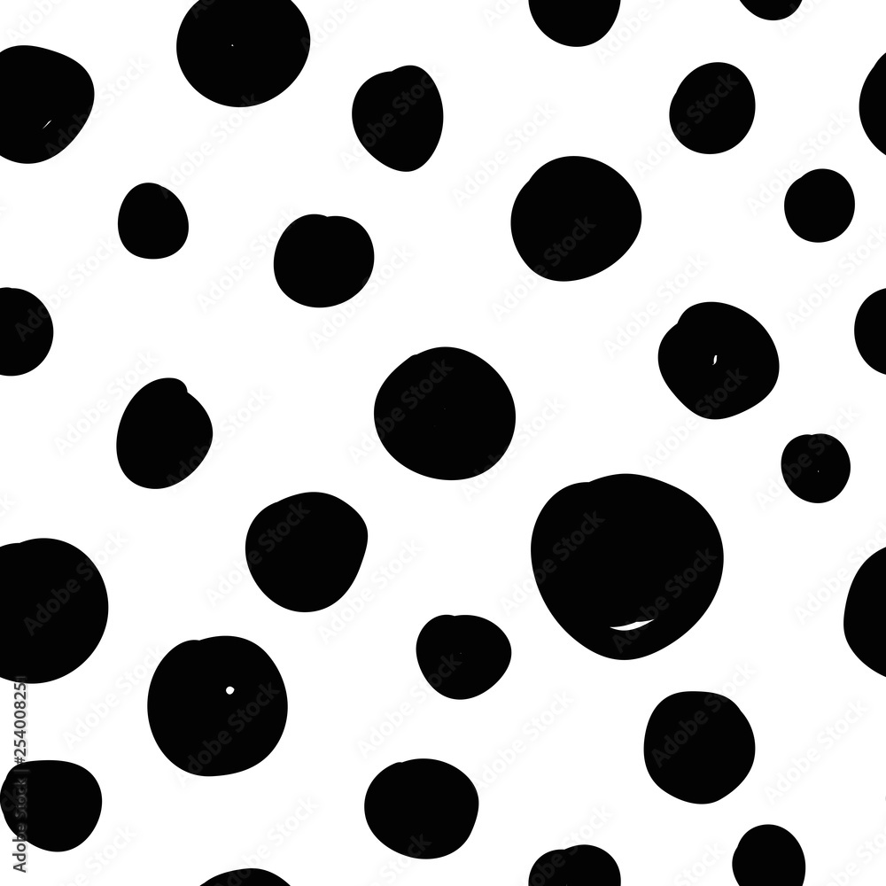 Geometrical background with uneven circles. Abstract round seamless pattern. Hand drawn dots pattern on white background. Vector illustration. Geometrical background with uneven circles. Abstract round seamless pattern. Hand drawn dots pattern on white background. Vector illustration.