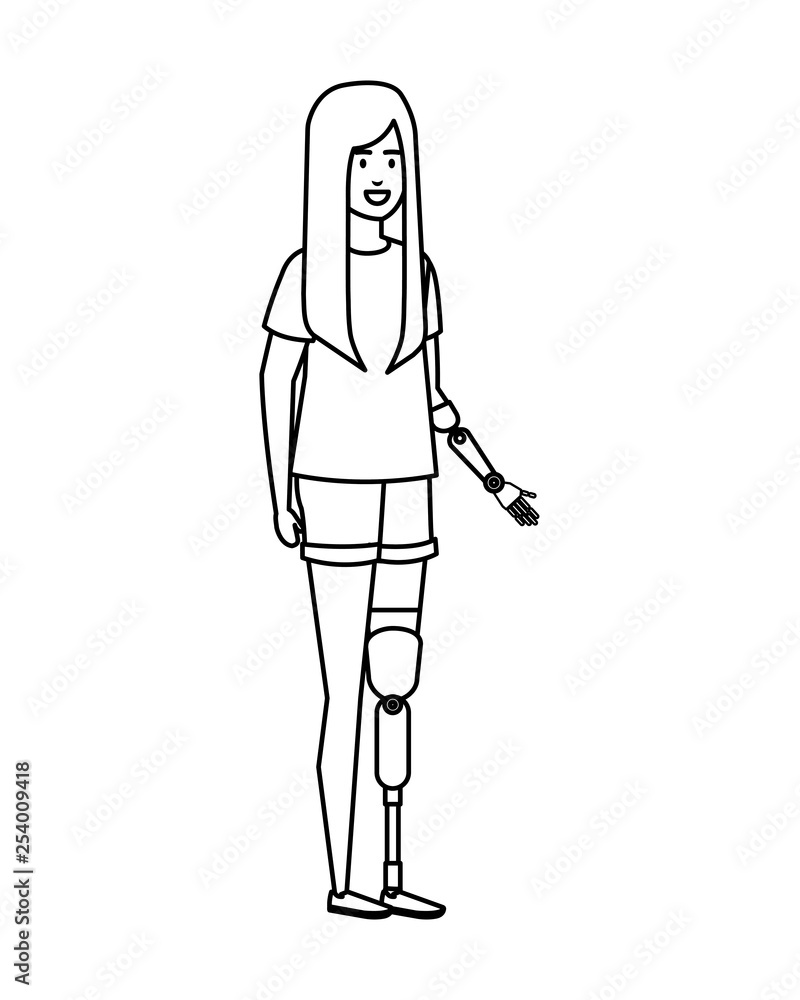 woman with arm prosthesis character woman with arm prosthesis character