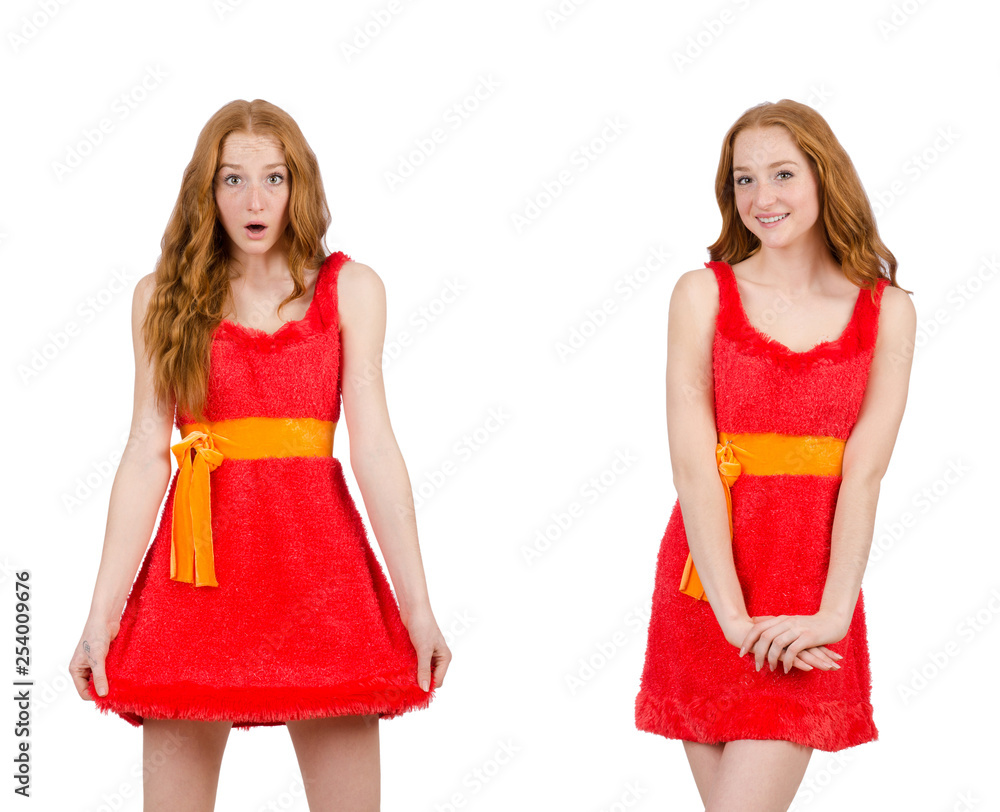 Pretty young girl in red dress isolated on white Pretty young girl in red dress isolated on white