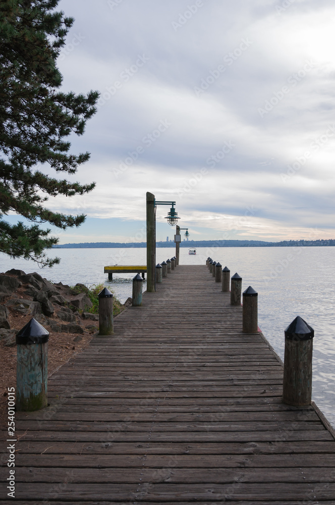 A bridge and a quay in Marina Bay area, Kirkland, WA, USA