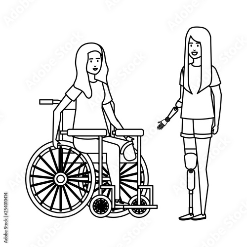 young woman in wheelchair with female helper