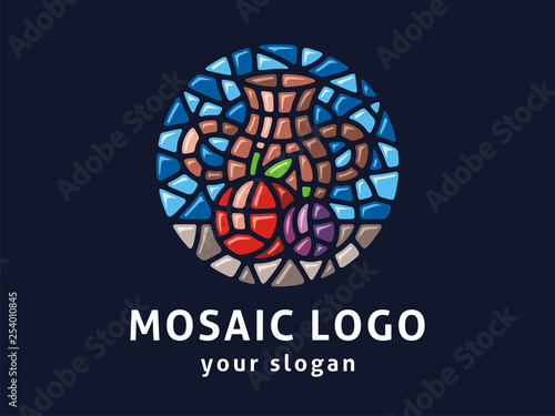 Vector logo template. Sign of still-life painting in mosaic style.